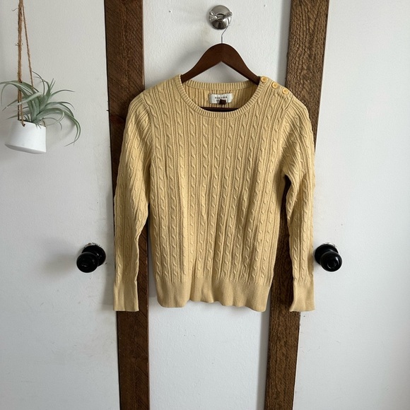 Sonoma Womens Sweater sz medium Yellow Cable Knit Long Sleeve Crew Neck Pullover - Picture 3 of 7